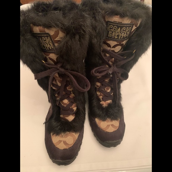 Coach Jennie Signature Boots With Real Rabbit Fur - Picture 2 of 7